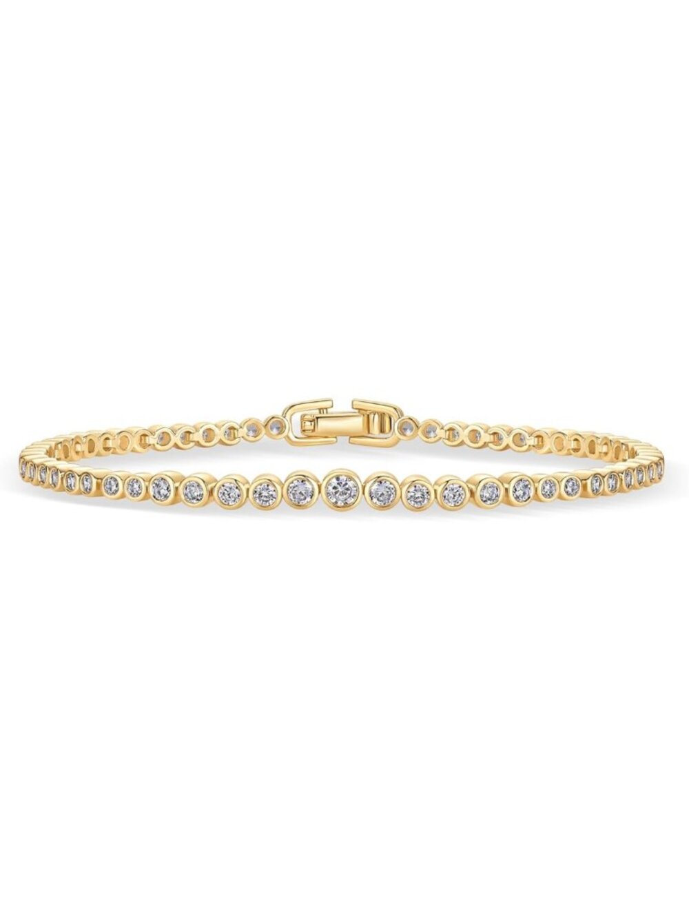 14K Gold Plated Tennis Bracelet for Women - Bezel Set Cubic Zirconia Jewelry